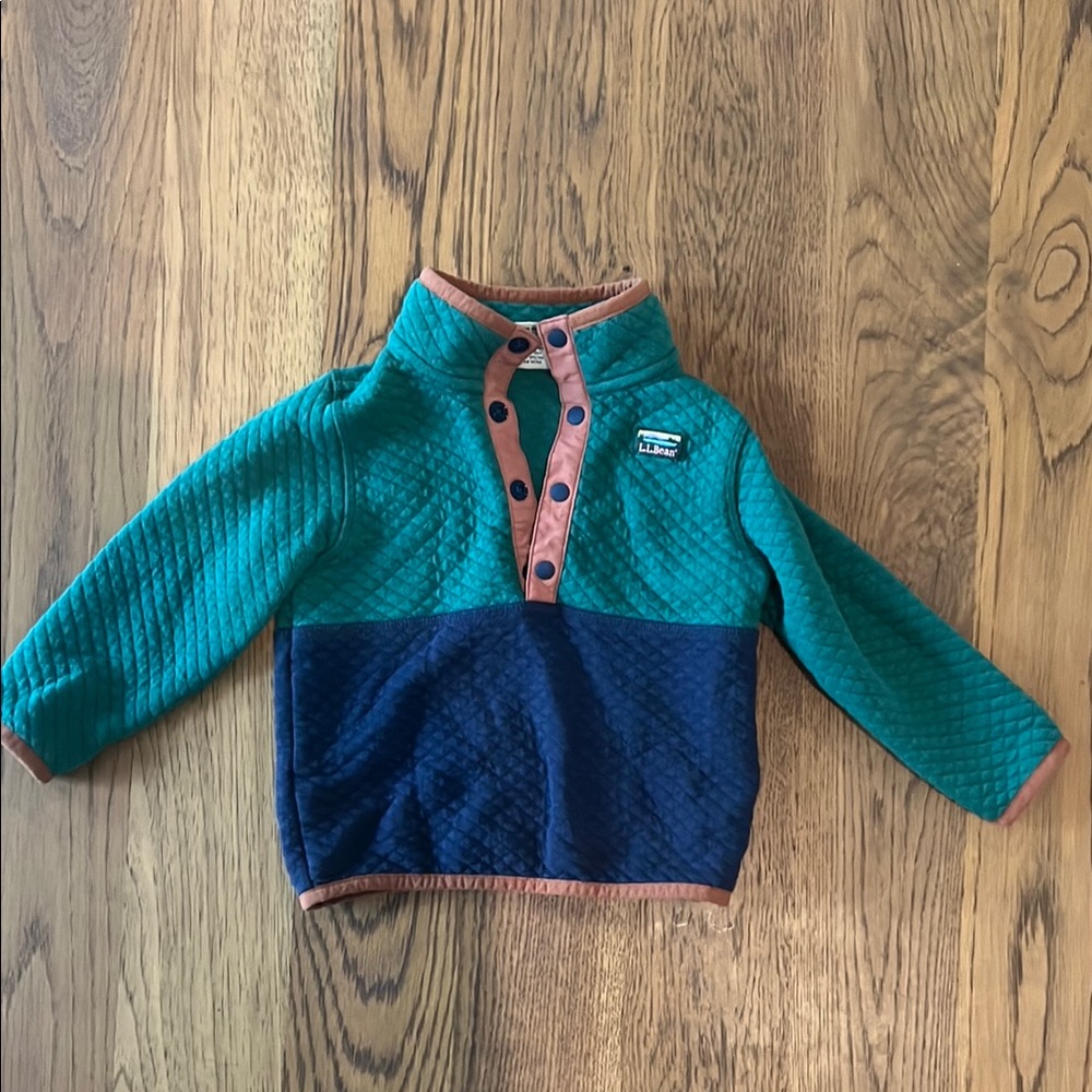 L.L. Bean Green and Blue Fleece Sweater with Sporty Snap Collar